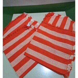 Pier One Cotton Napkins Orange Stripe Fringed Edges Set Of 4 9" X 9"